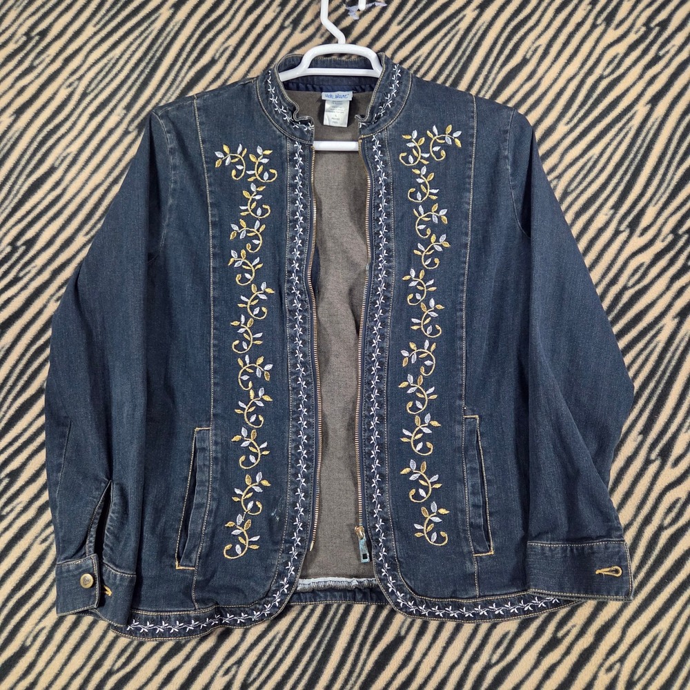 VTG 90s Vicki Wayne Denim Jacket Late 90s Western Boho Embroidered Dark Wash L